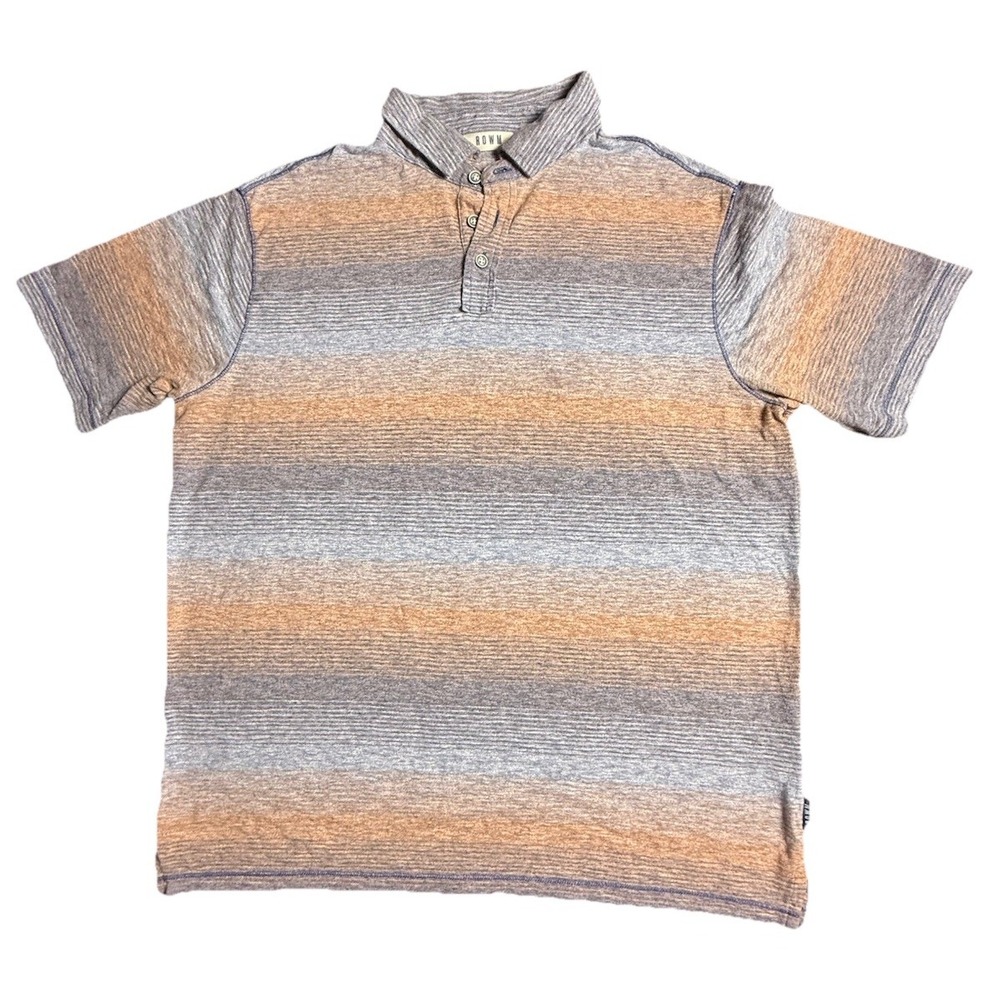 ROWM‎  Men's Blue & Tan Strip Golf Polo Size Large, Soft, Comfy-775